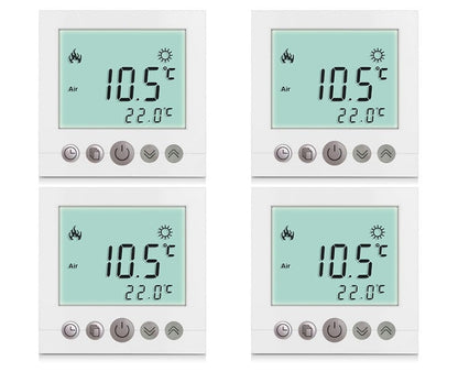 SM-PC® Digital Raumthermostat LED Fussbodenheizung 4er Set weiss. Rechteckig, reguliert präzise Fussbodenheizung.
