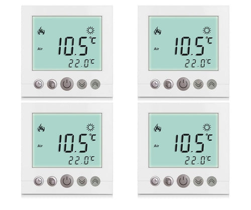 SM-PC® Digital Raumthermostat LED Fussbodenheizung 4er Set weiss. Rechteckig, reguliert präzise Fussbodenheizung.