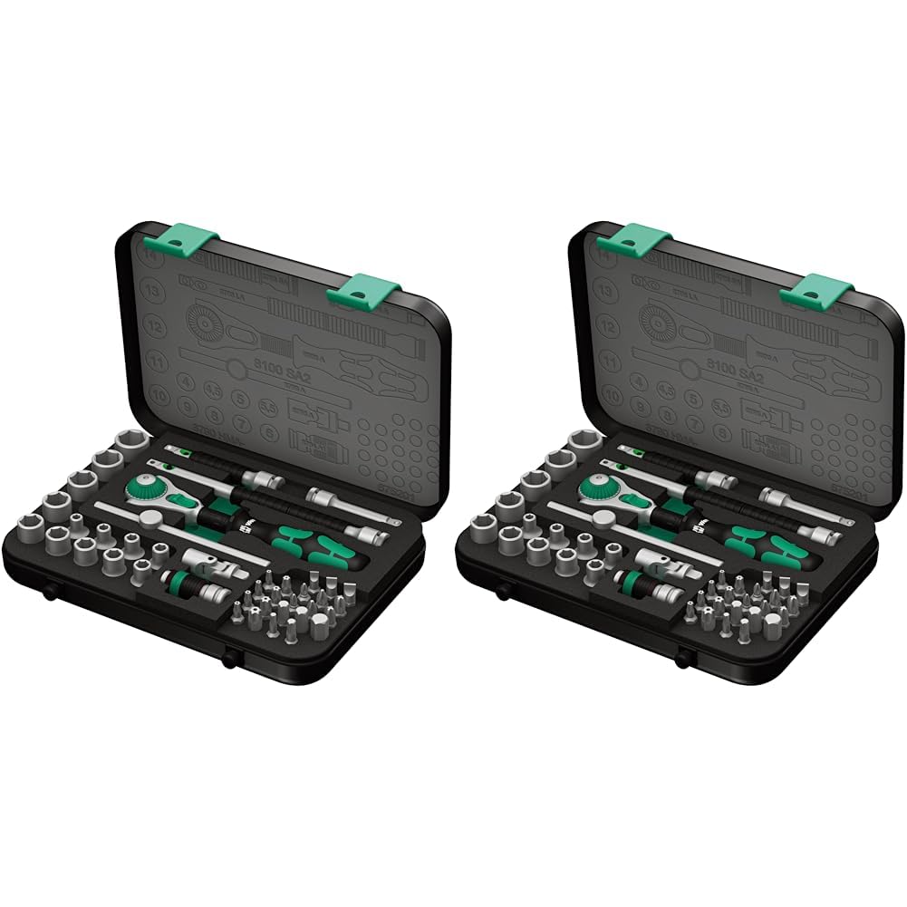 Wera 8100 SA 2 Zyklop Speed-Knarrensatz 1/4" metrisch 42-tlg. Doppelpack: Zwei schwarze Sets für schnelles metrisches Verschrauben.