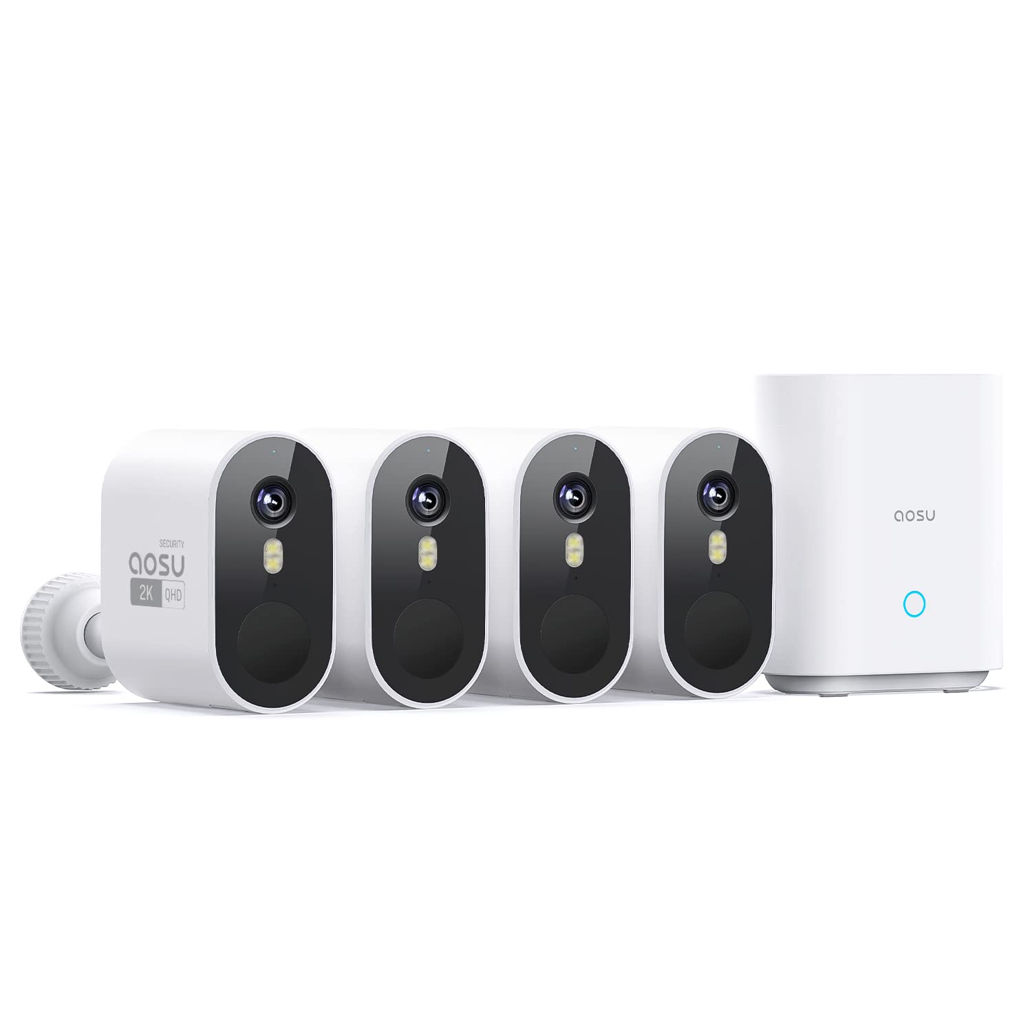 AOSU 2K Überwachungskamera Aussen Set: 4 Akku-Kameras + 32GB Basis