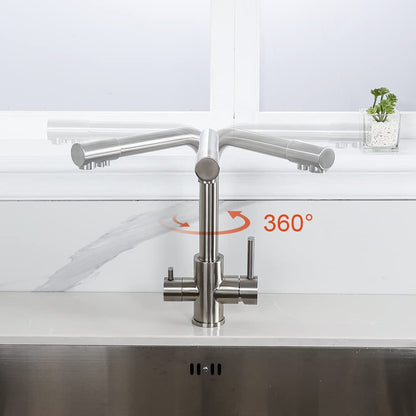 SwissAqua 3-Wege Küchenarmatur Trinkwasser Edelstahl Gebürstet