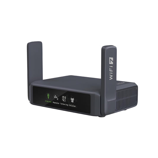 GL.iNet GL-BE3600 Slate 7 Reise-Router - WiFi 7, kompakt, rechteckig, dunkelgrau. Teilt schnell & sicher WiFi 7 Internet für unterwegs.