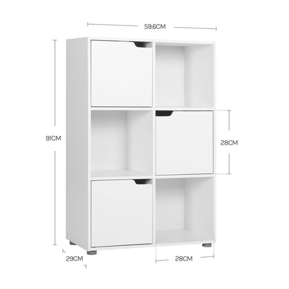 WOLTU Bücherregal mit 3 Türen und 6 Fächern, 59,6 x 91 x 29 cm