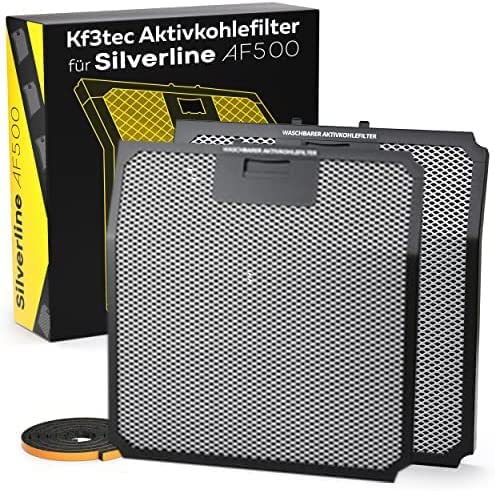 KF3TEC Aktivkohlefilter für Silverline AF 500 – 2er Pack, waschbar, rechteckig, filtert Gerüche in der Dunstabzugshaube.