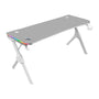 Mars Gaming MGD140RGBW RGB Gaming Tisch – Weiss 140cm. Ein rechteckiger weißer Gaming-Tisch mit integrierter RGB-Beleuchtung für ergonomische Computer-Gaming-Setups.
