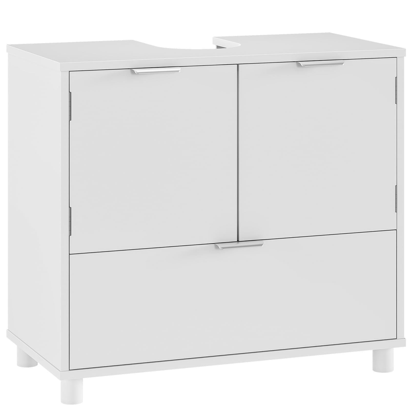 FORABAMB Waschbeckenunterschrank mit 2 Türen, Schublade, weiss, 60 cm – Badschrank aus MDF mit Siphonausschnitt