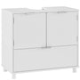 FORABAMB Waschbeckenunterschrank mit 2 Türen, Schublade, weiss, 60 cm – Badschrank aus MDF mit Siphonausschnitt