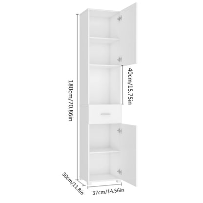 FOREHILL Hochschrank Bad schmal 180cm 2 Türen 1 Schublade – Weiss