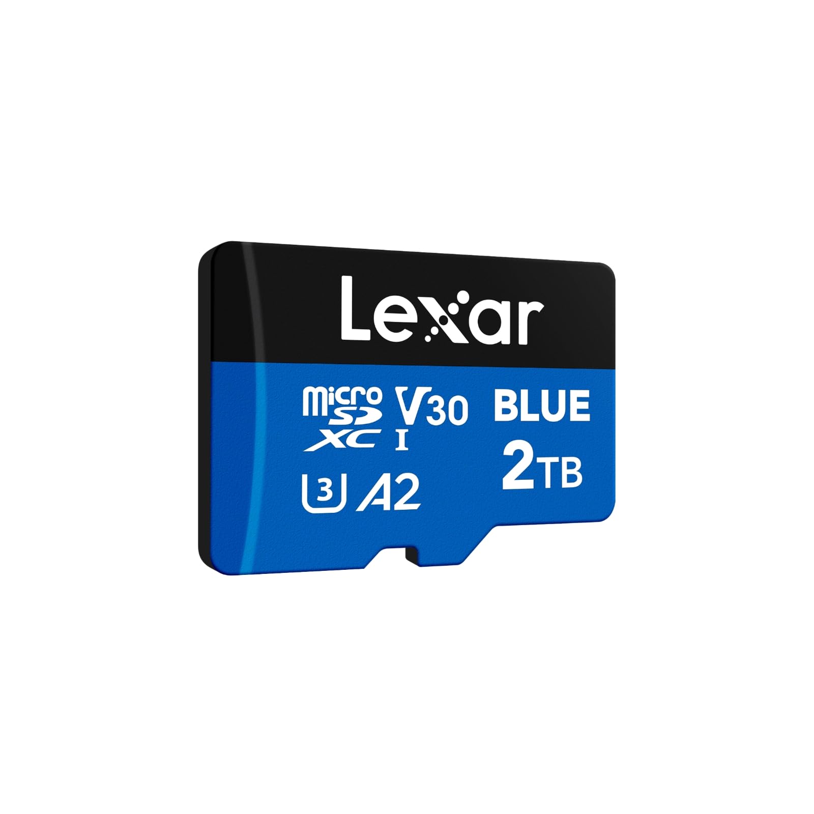 Lexar Blue Micro SDXC Speicherkarte UHS-I A2 - 2TB. Blaue, rechteckige Micro SDXC Karte zur Datenspeicherung in Smartphones, Kameras.