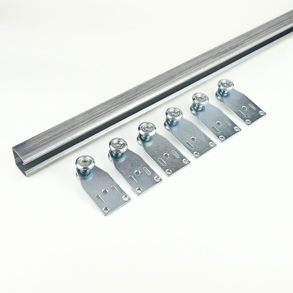 TENDAGGIMANIA Schiebetür Komplettset verzinkt 9 Rollen 400cm. Silberne Laufschiene mit Rollen für Schiebetürmontage.