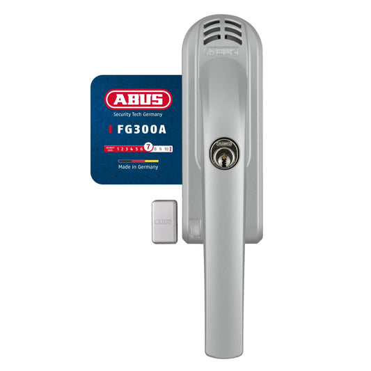 ABUS FG300A AL0145 Fenstergriff mit Alarmfunktion – Silber. Löst bei Einbruchsversuch akustisch Alarm aus.