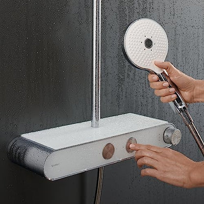 Duravit Duschsystem, Shower System mit 3 Strahlarten (Rain, Pulse, Mono), Kopfbrause im Winkel verstellbar, Duschset reinigungsfreundlich, Duschsystem mit Thermostat, Chrom/Weiß