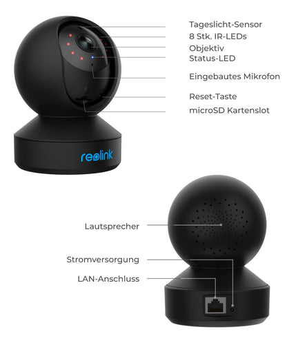 Reolink E1 WLAN Überwachungskamera innen 2K 3MP schwenkbar schwarz