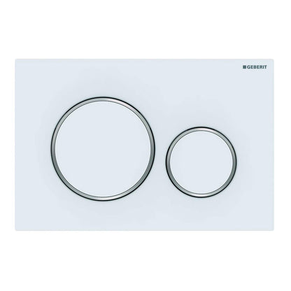 Geberit Sigma 20 Drückerplatte Matt Weiss/Chrom/Matt Weiss. Weiße Platte, zwei Chromtasten für 2-Mengen-Spülung UP-Spülkasten.
