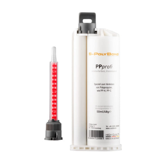 S-PolyBond® 2K PP Kleber - Polypropylen Klebstoff 10: 2K-Kleber (transparent/hellgrau) zum hochfesten Verkleben von Polypropylen.