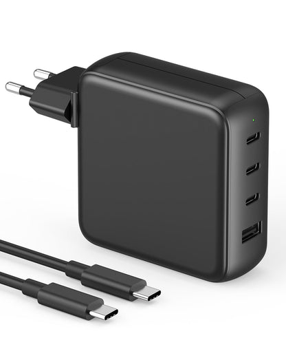 SATURNDOCK 100W USB-C Ladegerät, 4-Port Schnellladegerät mit 2 m Kabel zum Laden von Notebooks, Tablets und Smartphones