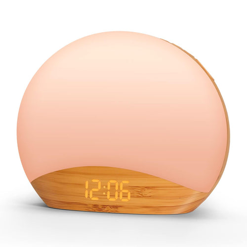 REACHER R7W Lichtwecker in Holzmaserung mit 26 Schlafsounds, digitale LED-Uhr, Nachtlicht