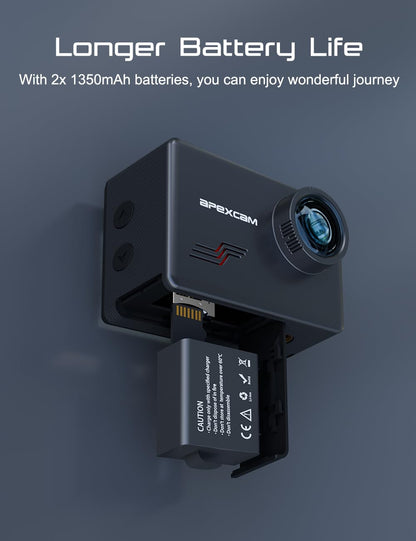 Apexcam M80 Action Cam 4K 60fps 48MP WLAN mit 64GB Karte und Zubehör