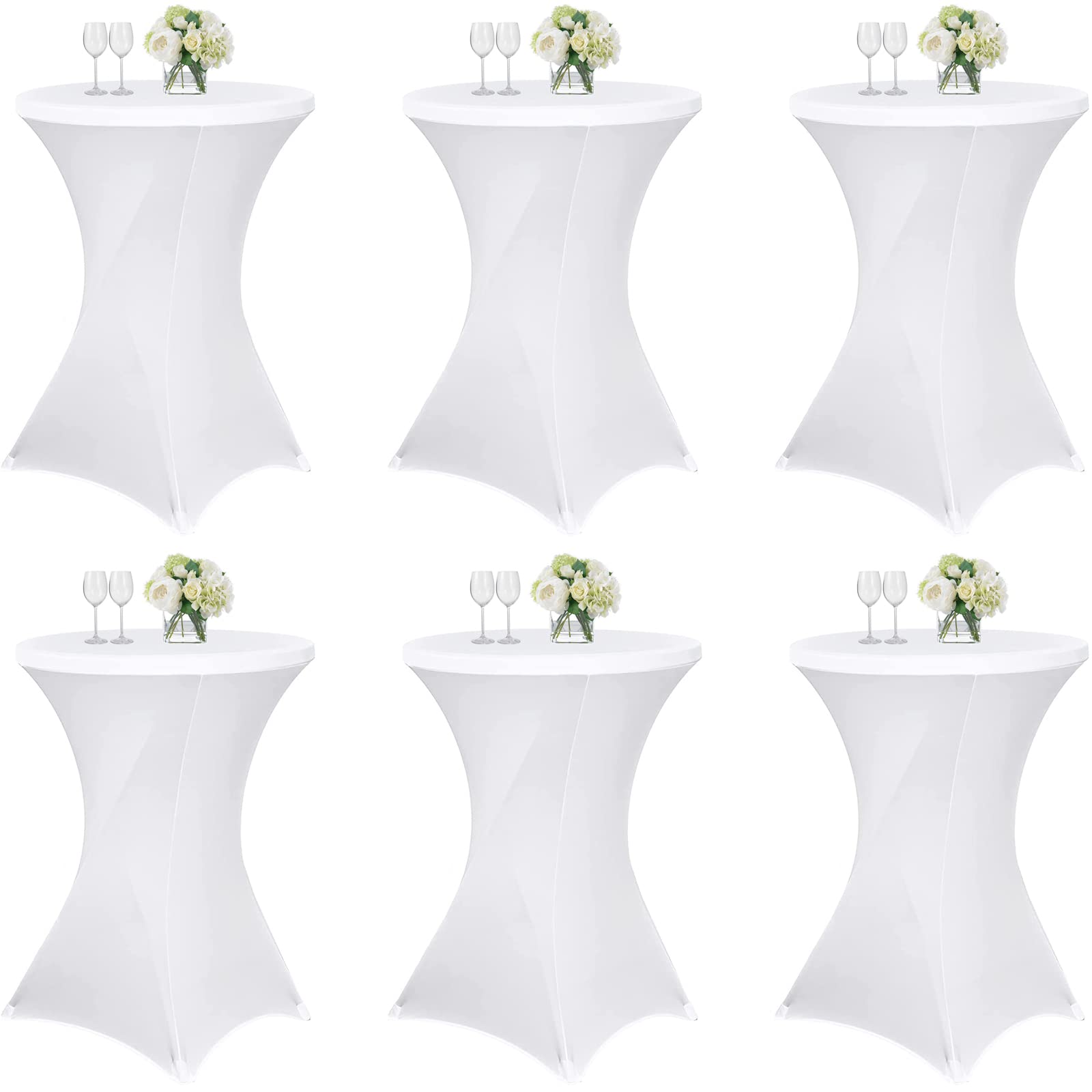 Teruntrue Stehtischhussen 6er Set Spandex Stretch weiss Ø 80 cm, runde Husse mit Fusstaschen zur Fixierung