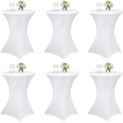 Teruntrue Stehtischhussen 6er Set Spandex Stretch weiss Ø 80 cm, runde Husse mit Fusstaschen zur Fixierung