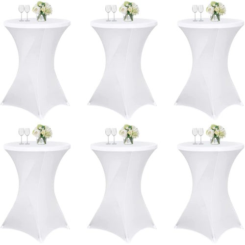 Teruntrue Stehtischhussen 6er Set Spandex Stretch weiss Ø 80 cm, runde Husse mit Fusstaschen zur Fixierung