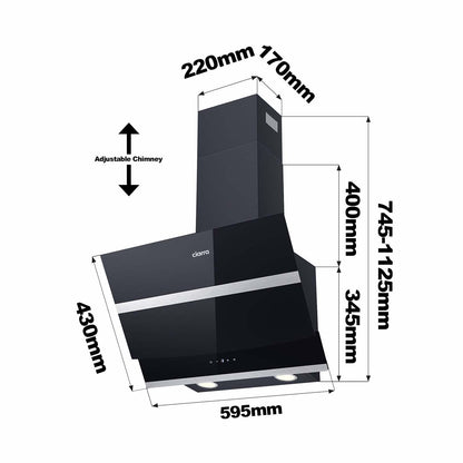 CIARRA CBCB6736N Kopffreie Schräghaube - 60 cm Schwarz