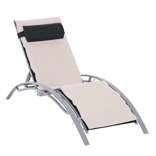 Outsunny Gartenliege verstellbar Alu - Cremeweiss: Cremeweisse Aluminium-Gartenliege, verstellbar für Entspannung im Garten oder auf der Terrasse.