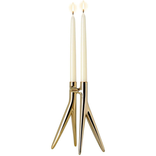 Kartell Abbracciaio 1956GG Design Kerzenständer für 2 Kerzen: Goldener Leuchter, zwei ineinandergreifende Arme.