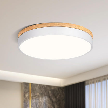 Qamra Flache LED Deckenleuchte Holz 40cm - Weiss 4000K
