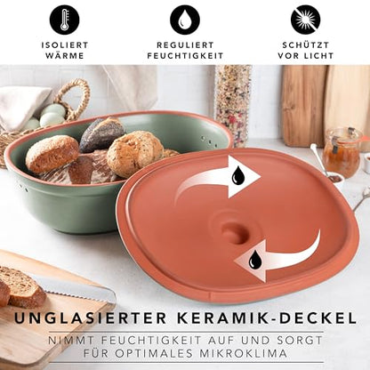 Römertopf Brottopf oval MAXI Keramik – 6,5 Liter Grün