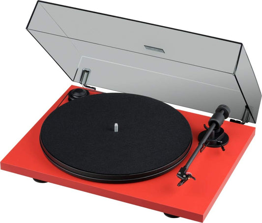 Pro-Ject Primary E Phono Plattenspieler mit Phono Vorstufe – Rot. Roter Plattenspieler zum Abspielen von Schallplatten.