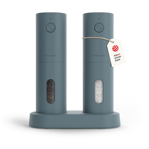 LARS NYSØM Salz- und Pfeffermühle elektrisch, 2er-Set, Stone Blue, Keramikmahlwerk mit USB-Ladestation