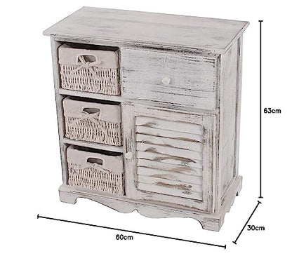 Mendler Kommode mit 3 Körben - Shabby-Look Weiss