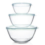 Luvan Glasschüssel-Set mit Deckel, 3-teilig (1 L, 2,5 L, 4,2 L) – rund, Borosilikatglas