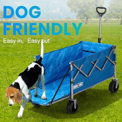 Overmont Klapp-Bollerwagen All-Terrain mit Heckklappe – Blau