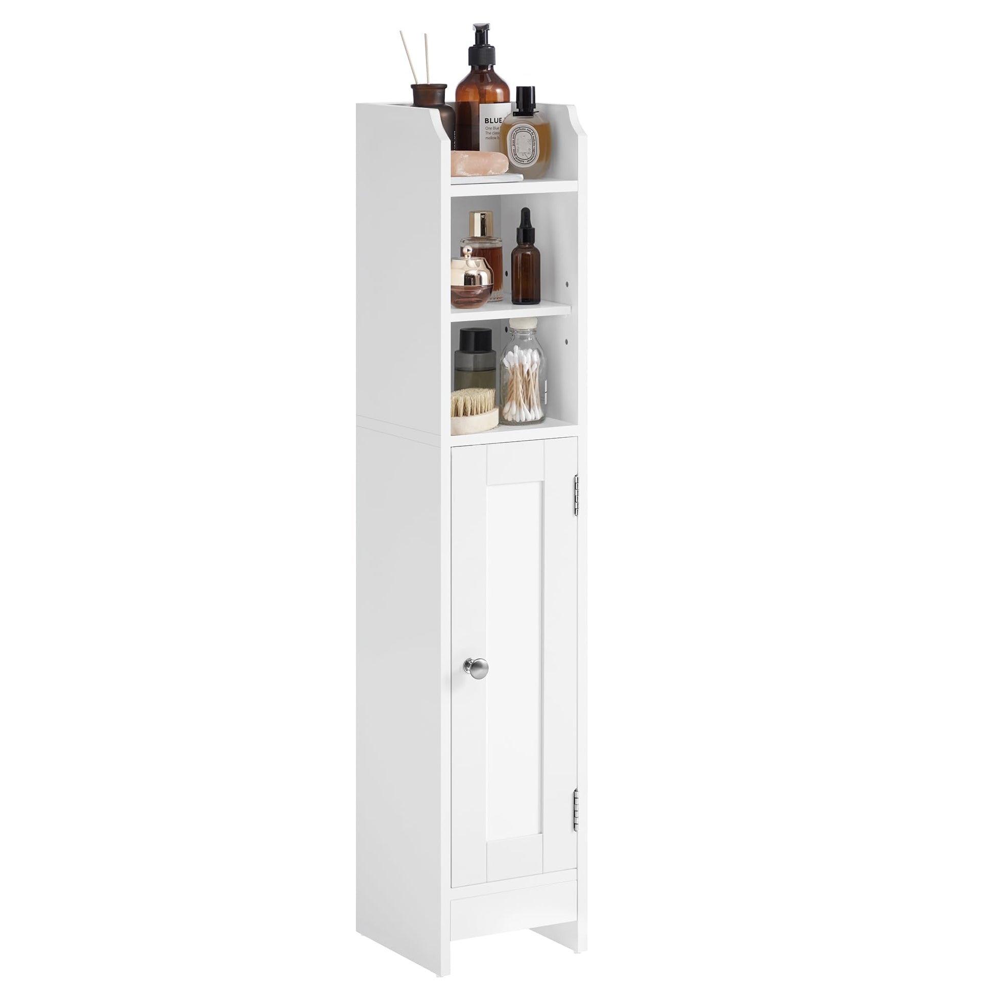 VASAGLE Badezimmerschrank BBC311W01, schmal, 20 x 18 x 92 cm, weiss, mit Tür und verstellbaren Ablagen