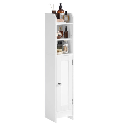 VASAGLE Badezimmerschrank BBC311W01, schmal, 20 x 18 x 92 cm, weiss, mit Tür und verstellbaren Ablagen
