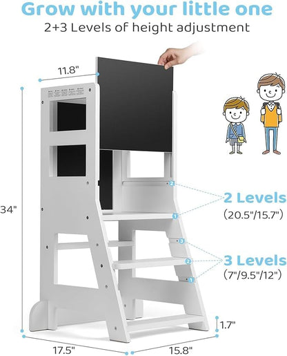 Familienfreude Lernturm Montessori Lernstuhl - Weiss mit Whiteboard