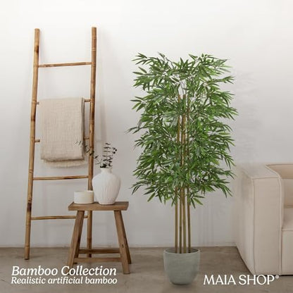 Maia Shop Künstlicher Bambus Kunstpflanze 150 cm mit Naturstamm