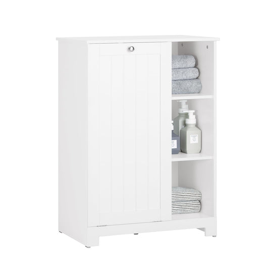 SoBuy BZR105-W Bad Wäscheschrank mit Wäschesack Weiss. Weisser Schrank mit Wäschesack zur Schmutzwäschesammlung im Bad.
