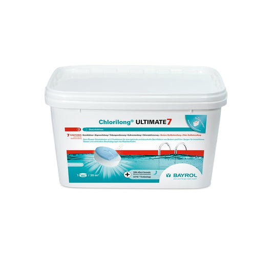 BAYROL Chlorilong ULTIMATE 7 Pool Desinfektion - 4,8 kg: Multitabs im Behälter. Desinfiziert, klärt und schützt Poolwasser vor Algen.