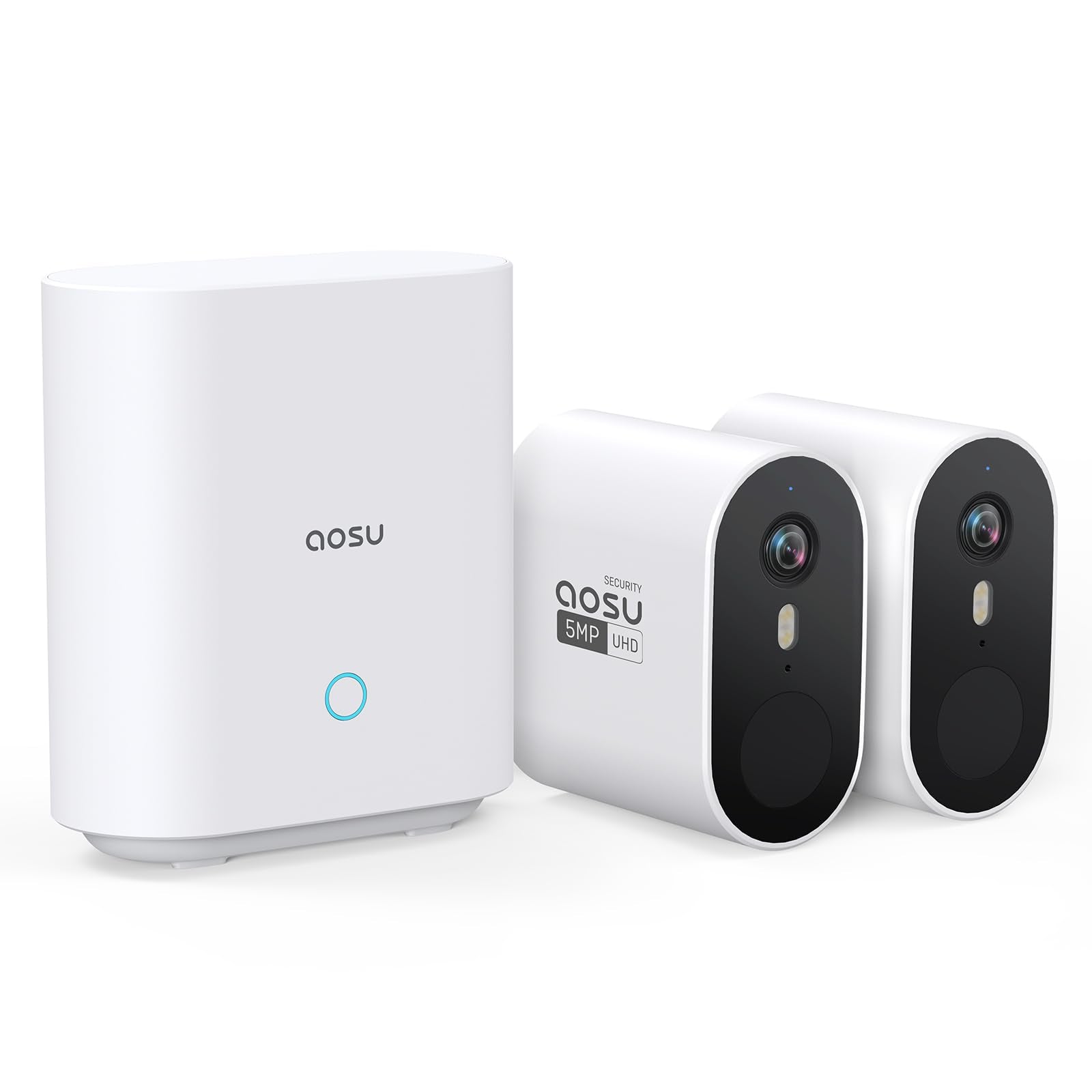 aosu Überwachungskamera Aussen 3K 5MP Akku 2er-Set mit 32GB Basis, zwei kabellose Aussenkameras mit Basisstation
