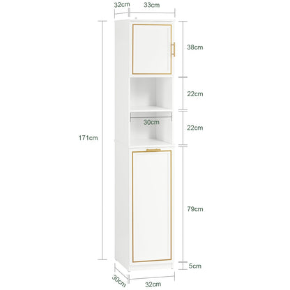 SoBuy BZR87-W Badezimmer Hochschrank mit Wäschesack Weiss