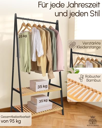RoyalGrove Kleiderständer mit 2 Ablagen - Bambus schwarz