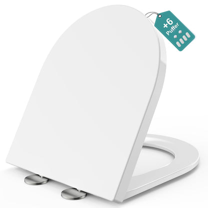 MEEJEE D-Form KURZ WC-Sitz, weiß, mit Absenkautomatik und Quick Release für sanftes Schließen und leichte Reinigung.