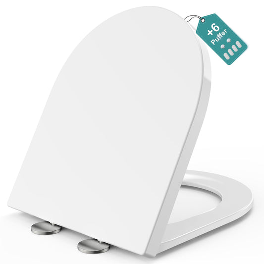 MEEJEE D-Form KURZ WC-Sitz, weiß, mit Absenkautomatik und Quick Release für sanftes Schließen und leichte Reinigung.