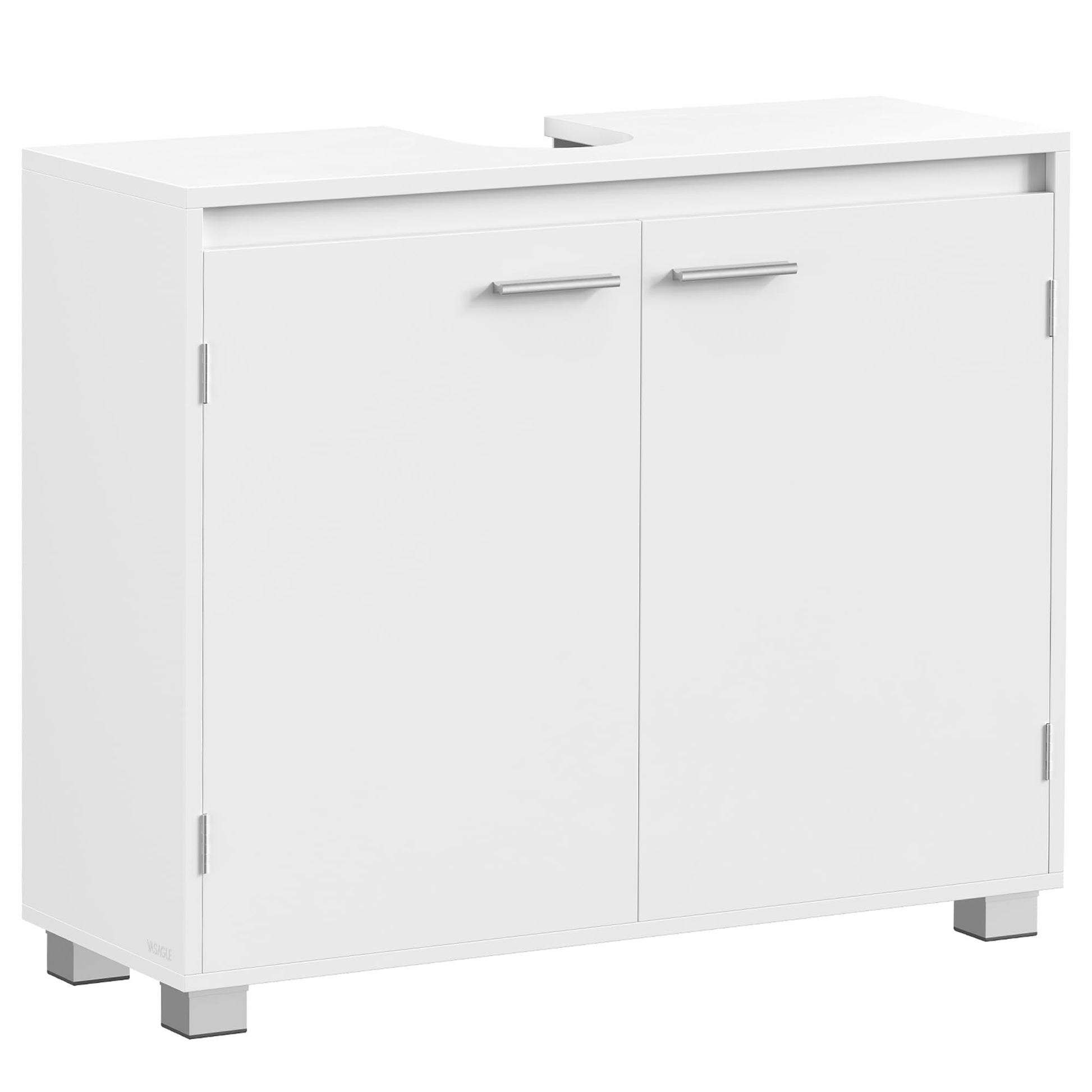 VASAGLE Waschbeckenunterschrank BBK515W01 Badezimmerschrank weiss mit zwei Türen und Füssen