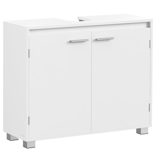 VASAGLE Waschbeckenunterschrank BBK515W01 Badezimmerschrank weiss mit zwei Türen und Füssen
