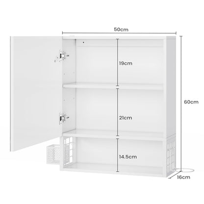 FORABAMB Spiegelschrank mit LED-Beleuchtung, 50 x 16 x 60 cm, weiss