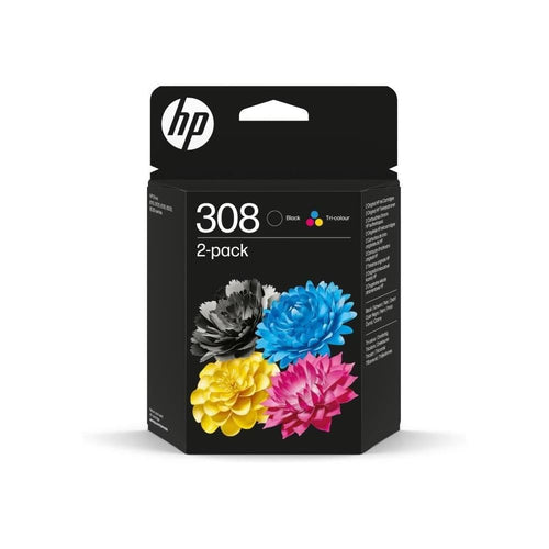 HP 308 Tintenpatronen 6L6S6UE, Schwarz + 3-farbig, 2er-Pack, Druckerpatronen aus Kunststoff